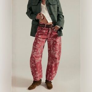 YOUR LUCK DAY MID RISE BARREL JEANS - RED, XXL NWT